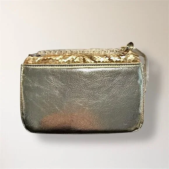 Nicole Miller Gold Sequin‎ Crossbody Bag Convertible Clutch Chain Holiday Party - Picture 5 of 12